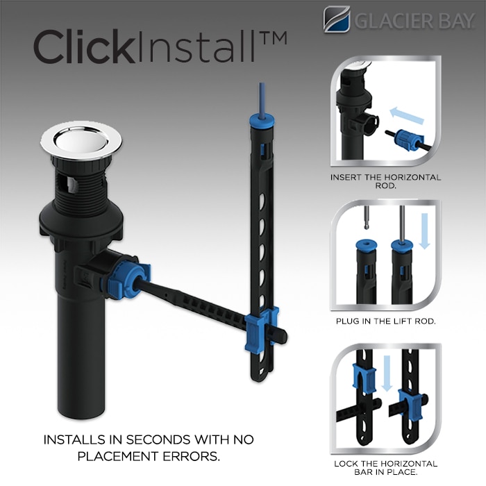 Glacier Bay Universal ClickInstall Drain Assembly in Chrome RP90150